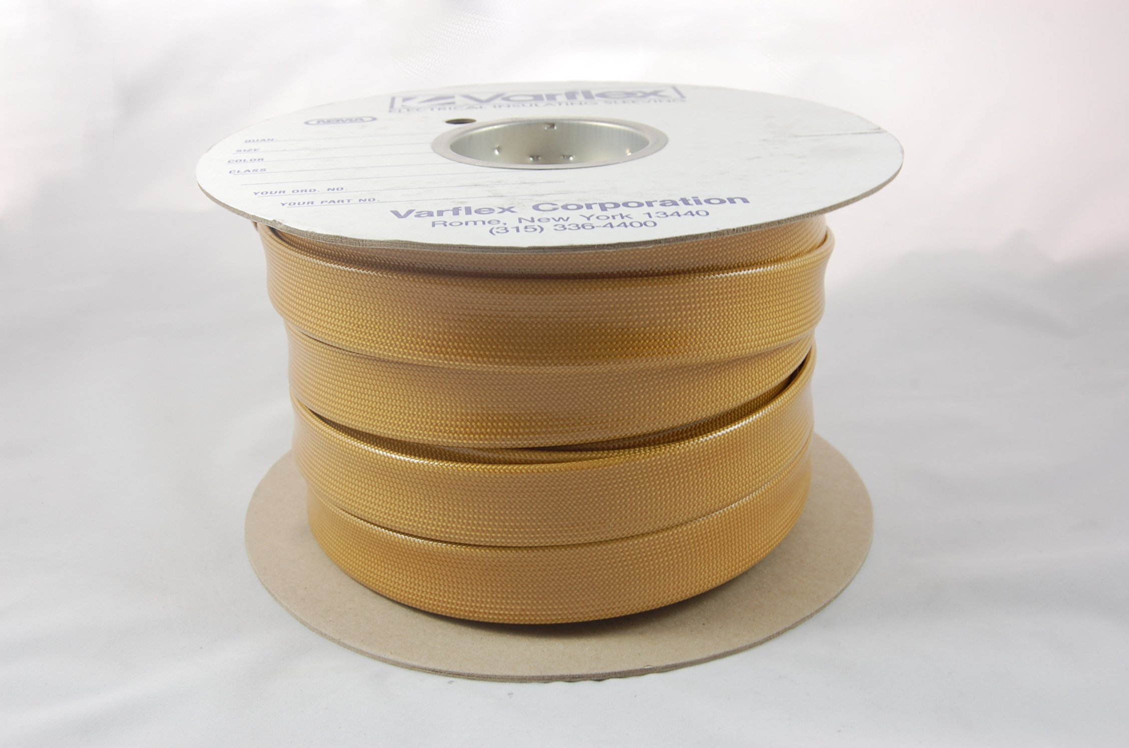1" AWG Varglas Silicone Resin 500 Grade H-C-1 (2500V) High Temperature Silicone Resin Coated Braided Fiberglass Sleeving 200°C, natural, 100 FT per spool